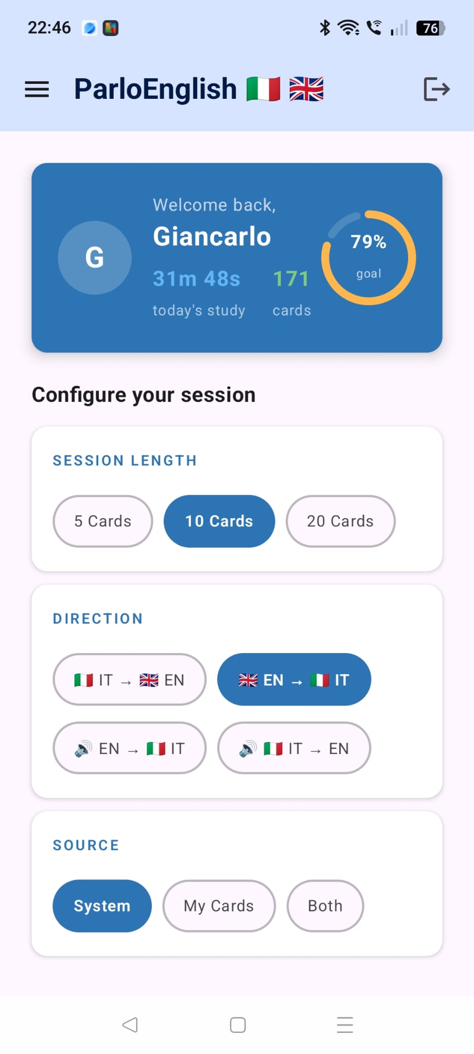 Enkita screenshot — main screen
